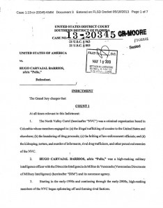 Documento cedido por la Fiscalía de Miami donde acusa a Carvajal de hacer negocios con los narcotraficantes