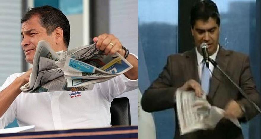 El presidente de Ecuador, Rafael Correa y el jefe de Gabinete de Argentina, Jorge Capitanich en plena "ruptura" con la prensa